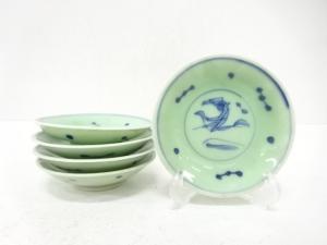 染付青磁　小皿　5客揃